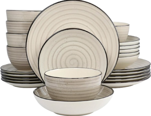 24 Piece Round Stoneware Dinnerware Set – Hand painted